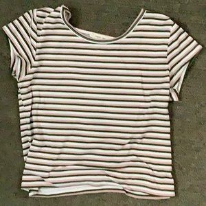 GREEN PINK AND WHITE STRIPED TEE